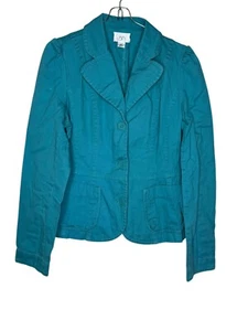 Ann Taylor Loft Women's Jacket Ribbed Blazer Long Sleeve Notched Collar Blue 8 - Picture 1 of 10
