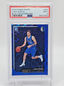 2018-19 Panini NBA Hoops Luka Doncic Blue Checkerboard /75 PSA 9 Rookie RC POP 4