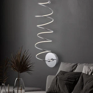 Lampada Da Parete Design Cromata LED Per Soggiorno Alluminio Spirale H 60Cm - Foto 1 di 7