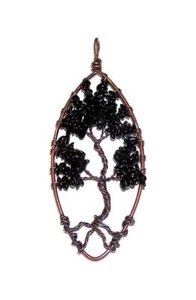 PENDANT/NECKLACE Large Antiqued Copper Wire & BLACK ONYX TREE OF LIFE - Picture 1 of 1