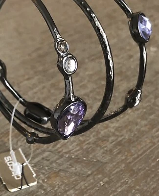 NWT CHICO'S Purple Crystal Hammered Hematite Grey Set of 3 BANGLES BRACELETS $39 - Image 1 of 4