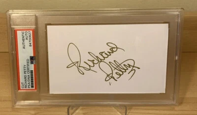 Richard Petty NASCAR HOF Autographed Signed Index Cut PSA Slabbed COA - Image 1 of 4