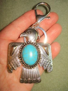 4 3/8" Drop Santa Fe Style Southwest Faux Turquoise Thunderbird SP Key Ring - Picture 1 of 7