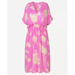 Vestido Samsoe Samsoe Rosa Kirigami Floral Andina Cuello en V Bolsillos Midi Talla M Nuevo con Etiquetas - Imagen 1 de 8