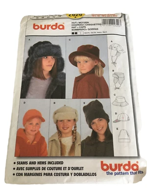 Burda Sewing Pattern 2620 Hat Caps Kids Girls Uncut Casual Winter - Image 1 of 4