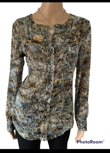 Ann Taylor Bluse Größe 6 Abstraktes Muster Langarm Knopfleiste - Bild 1 von 9