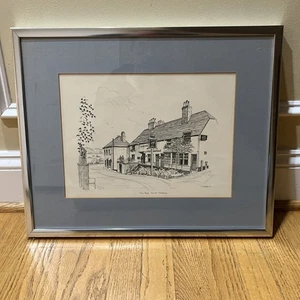 The Bugle Hamble Hampshire Inn Pub & Ferry House Ink Pen Framed Drawing PlsCDesc - Picture 1 of 15