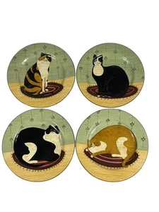 4 Cat Salad Plates / Wall Decor Tabby Calico Pet Lover Warren Kimble Folk Art - Picture 1 of 13