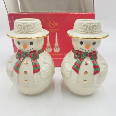 Lenox Muñeco de Nieve Navidad Candelabros Cónicos Par en Caja Vacaciones Temporada Foto 1 de 4