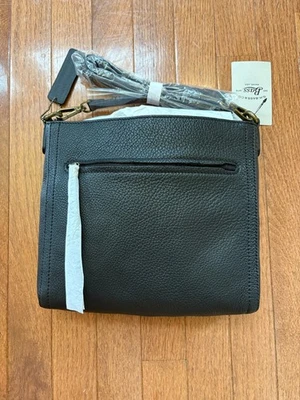 Bolsa tiracolo feminina Bass couro pebble preto nova com etiquetas fecho superior com zíper - Imagem 1 de 4
