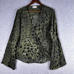 L'Agence Shirt Damen L olivgrün Animal Print Faux Wickel Glockenärmel Cocktail - Bild 1 von 12