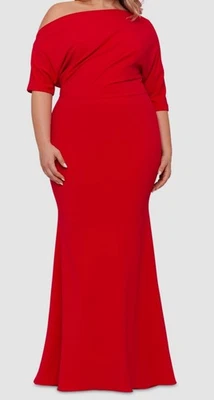 Vestido de buceo Betsy & Adam rojo con hombros descubiertos talla grande 14W para mujer Foto 1 de 2