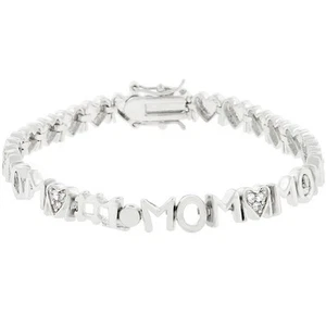 925 Silver Plated Cubic Zirconia Mom's Day Tennis Bracelet 7 inch - Picture 1 of 5