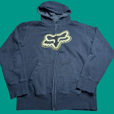 Moletom Fox Racing com capuz masculino médio preto Y2K Cyber Goth motocross - Imagem 1 de 4