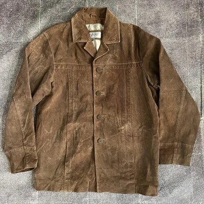 Men's Vintage Y2K Wilsons Leather Brown Suede Button Up Driver Coat Jacket Sz L - Image 1 of 4