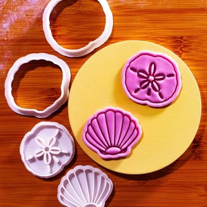 Coastal Beach Mini 2" Cookie Cutter & Stamp Set - Sand Dollar & Seashell seaside - Picture 1 of 5