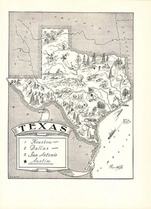 1950s Vintage Texas State Map Animated Texas Picture Map BW 2482 - Picture 1 of 3