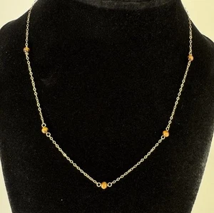 "Collar de estación de 16"" de colección de oro amarillo de 14k de 4 mm con cuentas de ojo de tigre 1,43 g" - Imagen 1 de 10