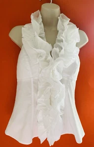 Mymichelle “L” Women’s White Top Ruffles V-Neck Stretchy Cotton/Spandex Halter - Picture 1 of 15