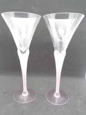 SET of 2 Sasaki Crystal Aegean Frosted Shell Stem Wine Martini Glass NEW