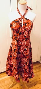 Signature by Robbie Bee Vintage Retro Summer Roses Halter Keyhole Dress Size 6 - Picture 1 of 5