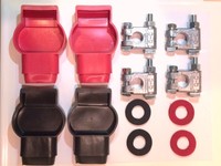 2 SETS Military Battery Terminals & Boots + PREVENTATIVE PROTECTOR WASHERS RINGS