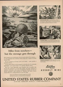 1944 United States Rubber Company Vintage Print Ad WW II Laytex War Bombs Radio - Picture 1 of 9