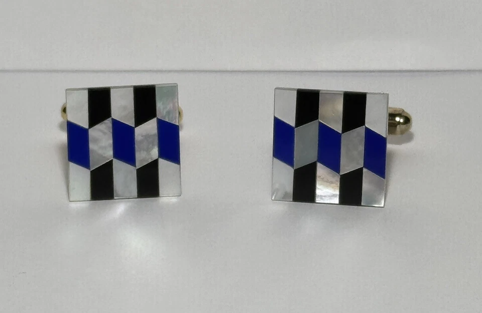 Elegant Vintage Mother Pearl And Black Onyx With Blue Stone - Image 1 of 4