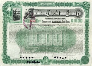 1889 Atchison Topeka & Santa Fe RR Bond Certificate - Bild 1 von 1