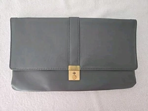 Vtg Large Gray Clutch Purse with Brass Latch Closure - Picture 1 of 6