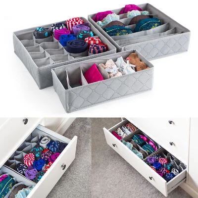 3 Pack Storage Drawer Organiser Storage Box Tidy Socks Bra Tie Underwear Divider - Image 1 of 4