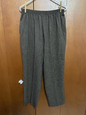 Women's Bon Worth Pull On Pants L Petite Elastic Waist Brown Side Pockets - Image 1 of 4
