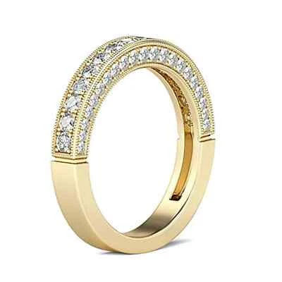 2Ct Round Simulated Diamond Half Eternity Wedding Band Ring 14K Yellow Gold Over - Image 1 of 4