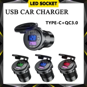 12V QC3.0 Dual USB Car Fast Charger Socket Power Outlet LED Voltmeter Waterproof - Picture 1 of 14