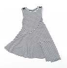 kite & cosmic Girls White Striped Polyester Fit & Flare Size 8 Years Round Neck