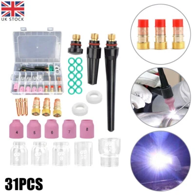 31Pcs TIG Welding Torch Stubby Gas Lens #12 Glass Cup Kit For WP-17/18/26 Torch