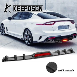 CARBON FIBER Rear Bumper Diffuser LED Brake Light Shark Fins for Kia Stinger GT - Foto 1 di 12