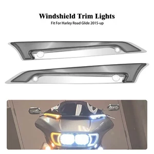 Chrome Windshield Trim w/ LED Turn Signal Light Fits For Harley Road Glide 15-23 - Picture 1 of 18