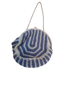 Seltene schwarz & Gold Vintage Verschluss formelle Stroh Raffia Kiss Lock Handtasche mit Kette - Bild 1 von 7