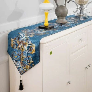 Table Runner Luxury Print Tablecloth Decoration Home Decor Soft Shiny Tassel - Picture 1 of 18