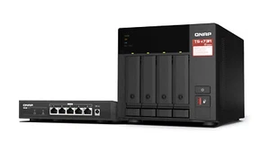 QNAP TS-473A + QSW-1105-5T Bundle Pack NAS Tower Ethernet LAN Black V1500B - Afbeelding 1 van 5