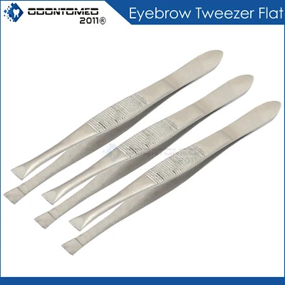 ODM Tweezers (3 Pcs) Flat Tweezers - Stainless Steel High Gloss Tweezers