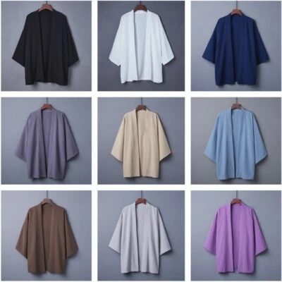 Men Japanese Coat Kimono Top Outwear Jacket Cardigan Yukata Loose Retro New - Image 1 of 4
