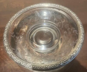 Prelude International Sterling Rimmed 6" Etched Crystal Candy/Mint Dish - Picture 1 of 5