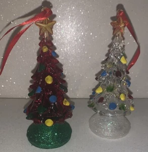 Vintage mini christmas Tree ornaments Light Up Set Of 2 - Picture 1 of 8