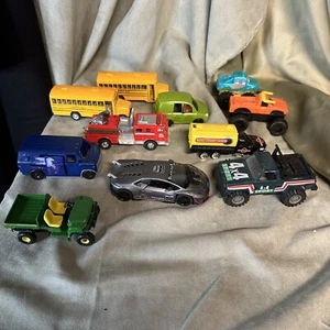 Mixed Lot of 11 DieCast And Plastic Toy Trucks Bus Lamborghini Firetruck & More - Picture 1 of 11