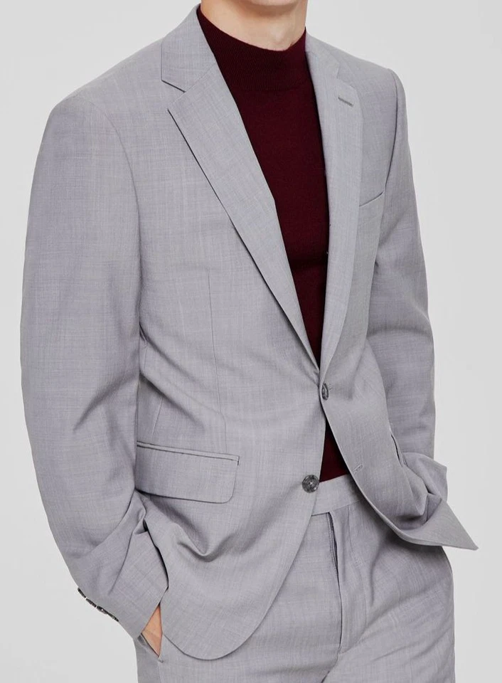 42r Calvin Klein Slim Fit Gray Double Vent Flat Front 100 Wool Suit 36x32