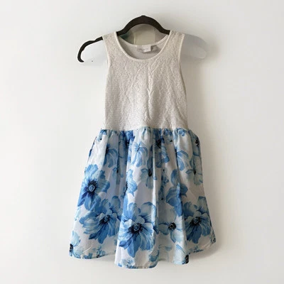 Vestido The Children’s Place Azul Flores Blanco Encaje Talla 7/8 Camiseta sin mangas Falda de tul Foto 1 de 4