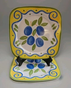 Trudeau Morelli Melamine 10" Dinner Plates  Plum Square Colorful Durable  - Picture 1 of 3
