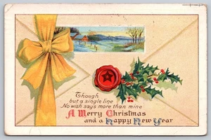 Postcard Merry Christmas Happy New Year Holly Embossed Posted 1918 Spanish Flu - Picture 1 of 2